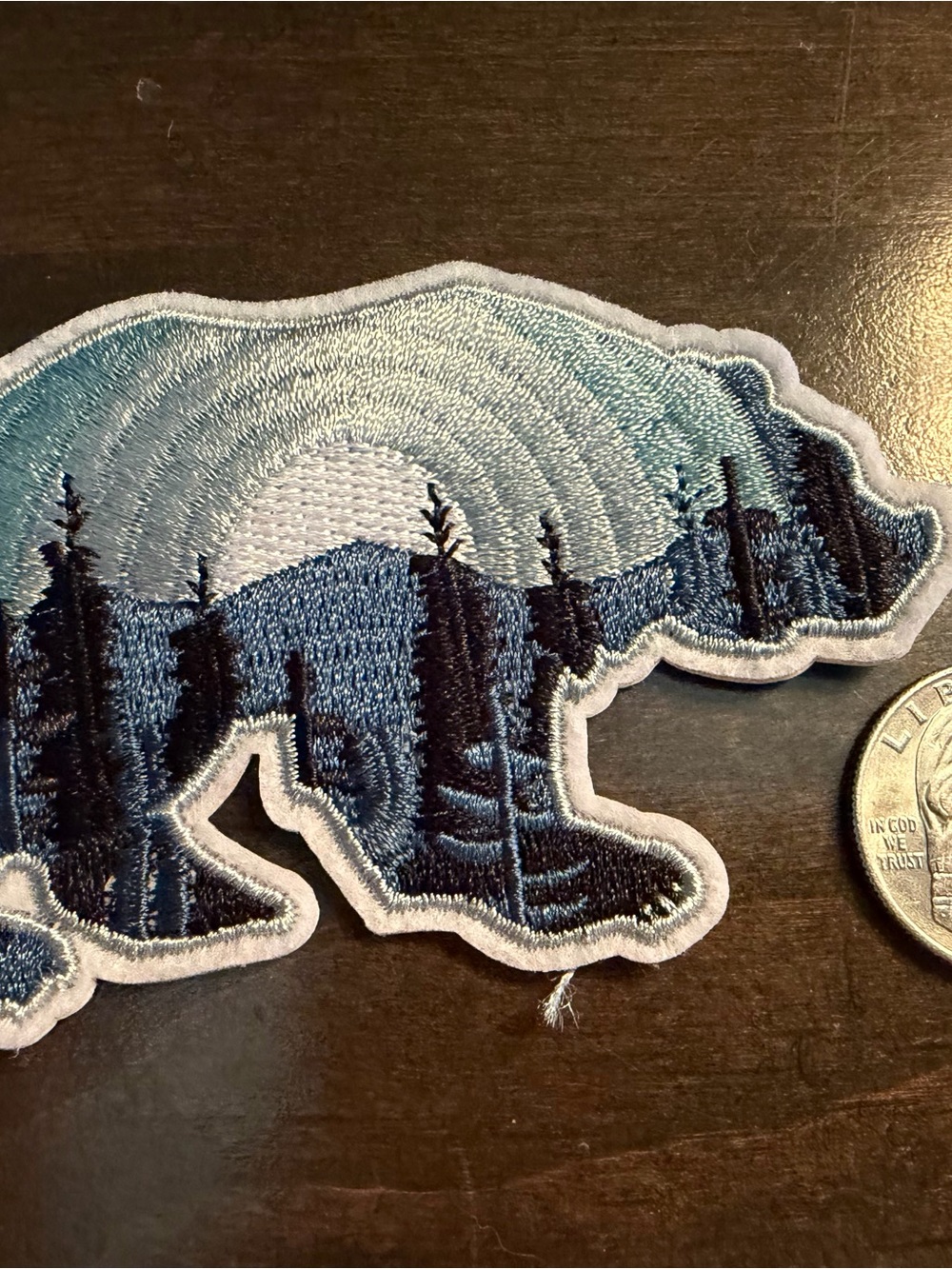 Bear Patch with Forest and Moon - Blue Embroidered Iron-On